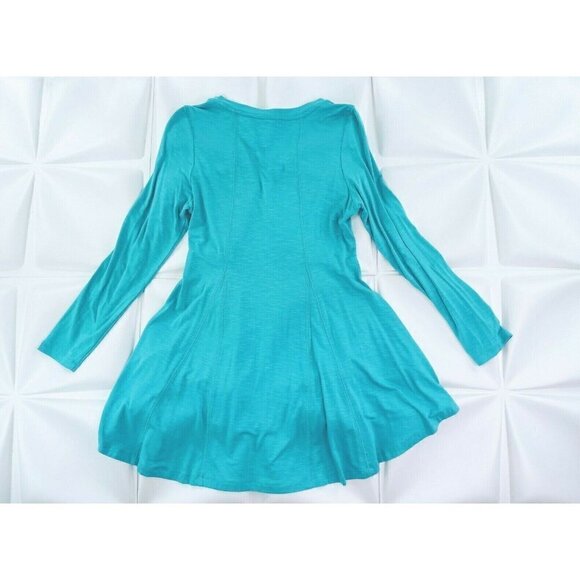Soft Surroundings Sz S Slub Knit A Line Swing Top Blouse V Neck Womens Teal - Picture 4 of 9